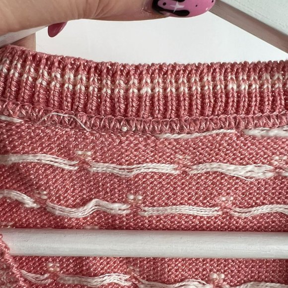 Vintage Goose V-Neck Pullover Sweater Vest Pink White Cottagecore Granny Size L - Picture 6 of 9